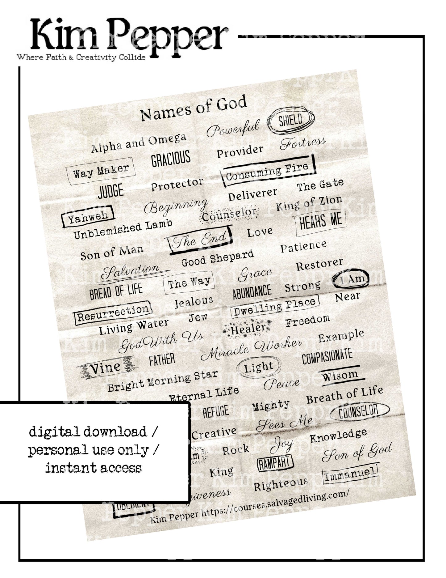 Names of God Digital Word Bank