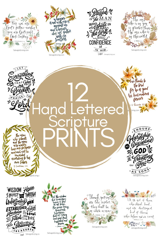 12 Seasonal Florals and Typography Scripture Artwork  Print Set