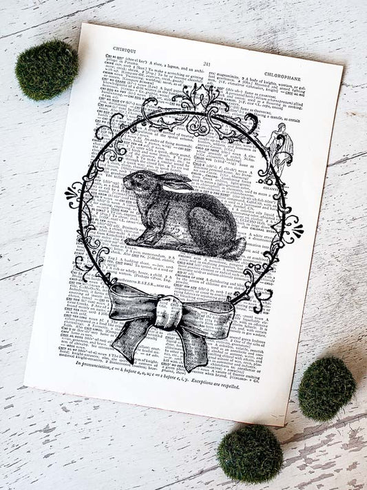 Vintage Easter Bunny Printed on Dictionary Page