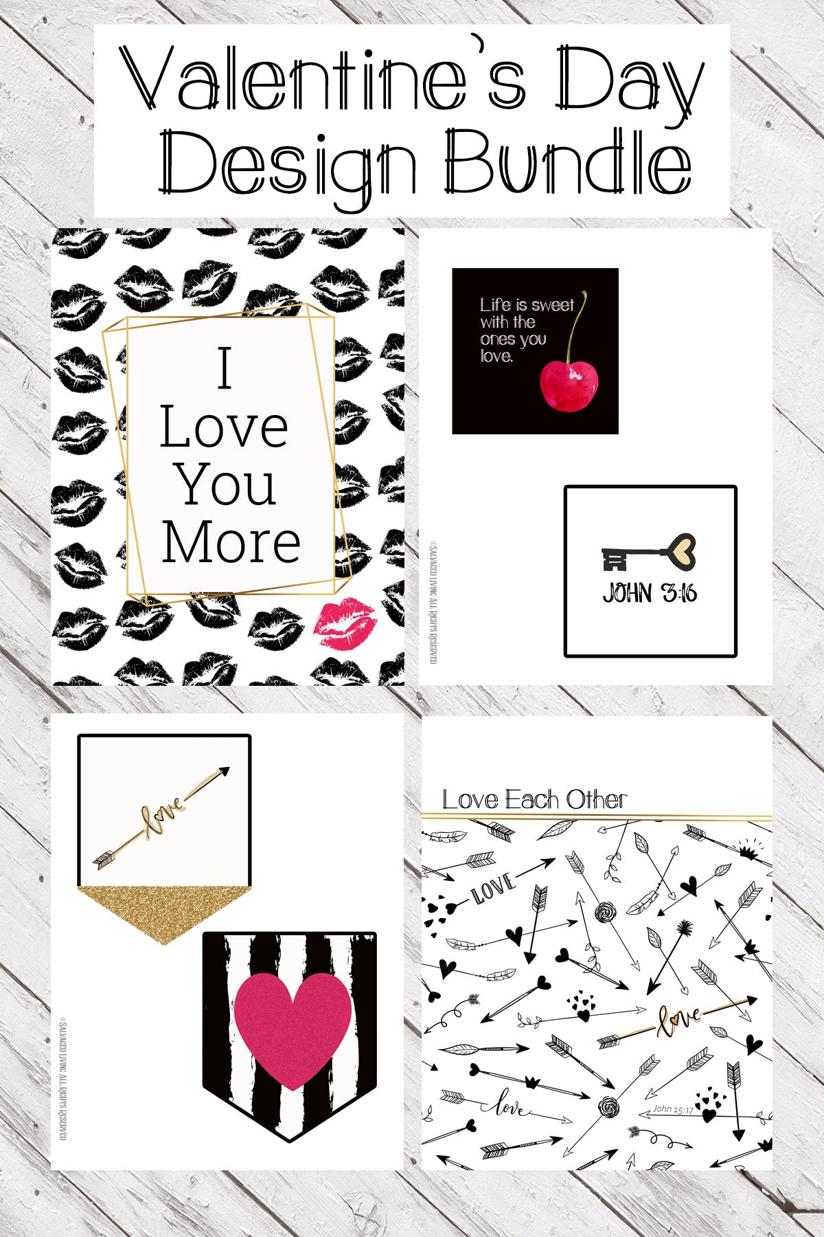 Valentine's Day Black and White Printable Bundle Digital Download